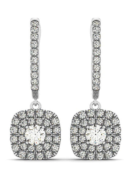 14k White Gold Double Halo Cushion Outer Shaped Diamond Earrings (3/4 cttw)