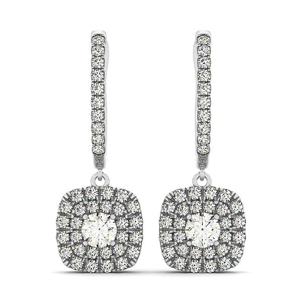 14k White Gold Double Halo Cushion Outer Shaped Diamond Earrings (3/4 cttw)