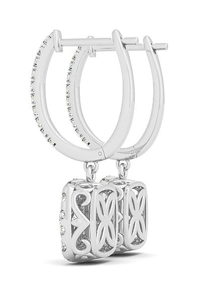 14k White Gold Double Halo Cushion Outer Shaped Diamond Earrings (3/4 cttw)
