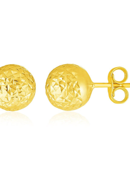 14k Yellow Gold Ball Earrings with Crystal Cut Texture - Ellie Belle