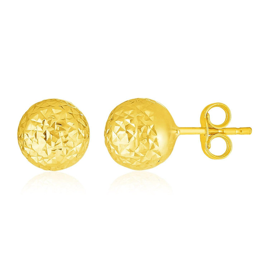 14k Yellow Gold Ball Earrings with Crystal Cut Texture - Ellie Belle