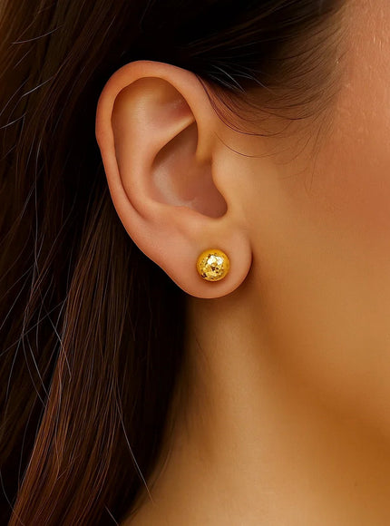 14k Yellow Gold Ball Earrings with Crystal Cut Texture