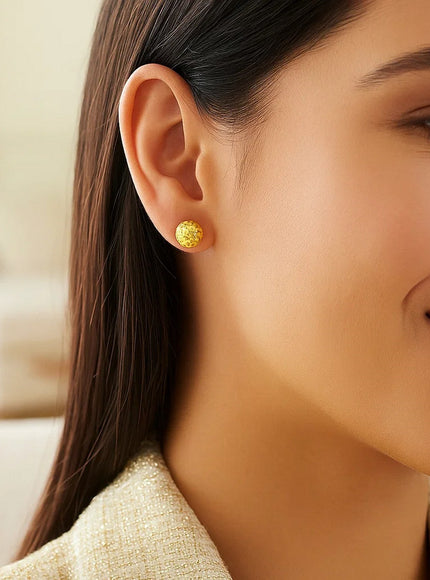14k Yellow Gold Ball Earrings with Crystal Cut Texture