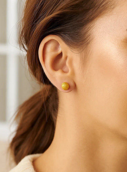 14k Yellow Gold Ball Earrings with Crystal Cut Texture