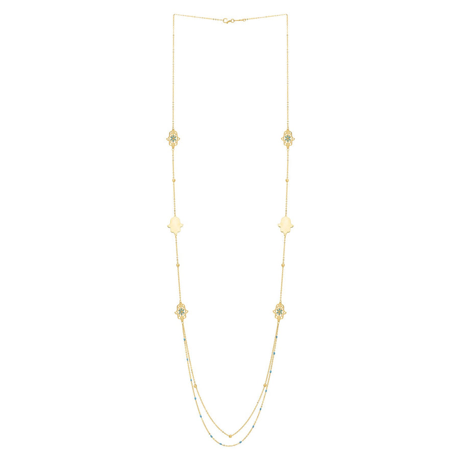Long Hamsa Necklace in 14K Yellow Gold
