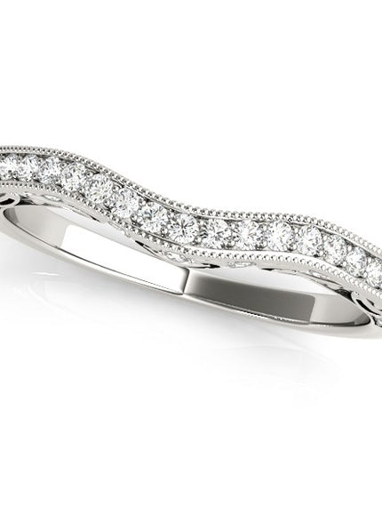 14k White Gold Milgrained Pave Set Curved Diamond Wedding Band (1/5 cttw)
