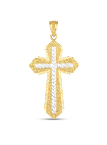 14k Two Tone Gold High Polish Diamond Cut Cross Pendant - Ellie Belle