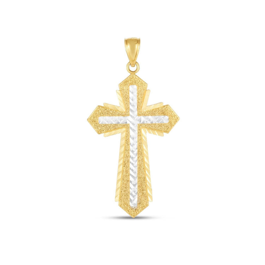 14k Two Tone Gold High Polish Diamond Cut Cross Pendant - Ellie Belle