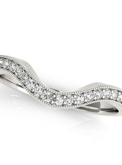 14k White Gold Milgrained Border Curved Diamond Wedding Band (1/5 cttw)