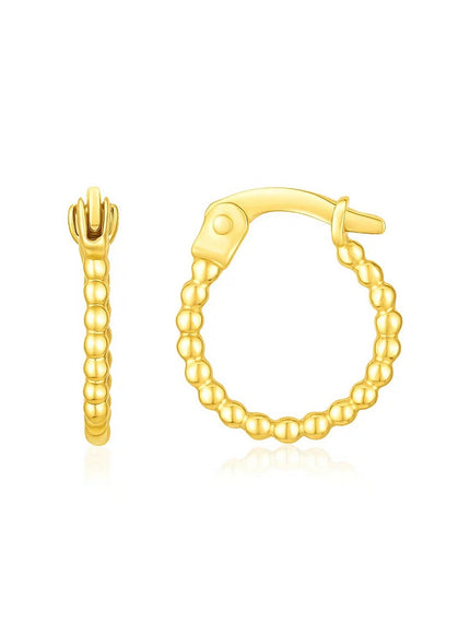 14K Yellow Gold Bead Hinged Hoop Earrings