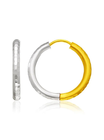 14k Two-Tone Gold Hinge Hammered Hoop Earrings