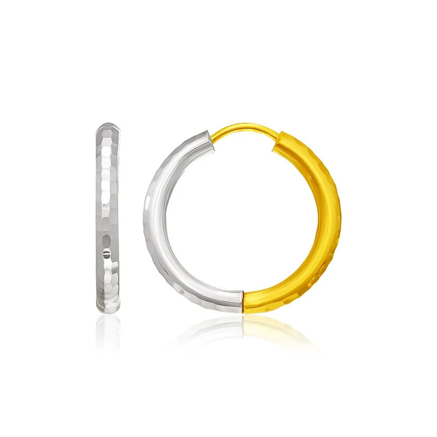 14k Two-Tone Gold Hinge Hammered Hoop Earrings