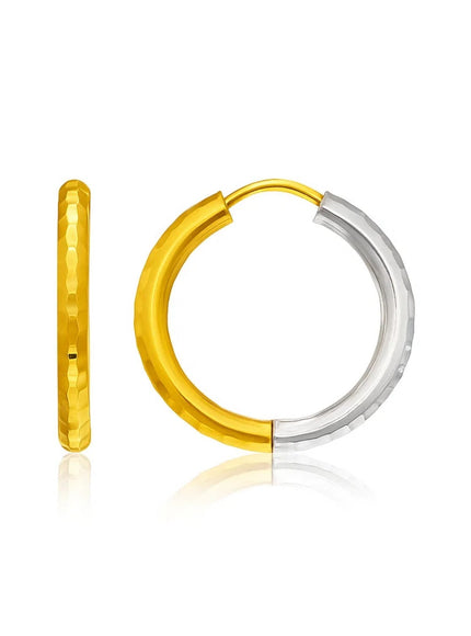 14k Two-Tone Gold Hinge Hammered Hoop Earrings