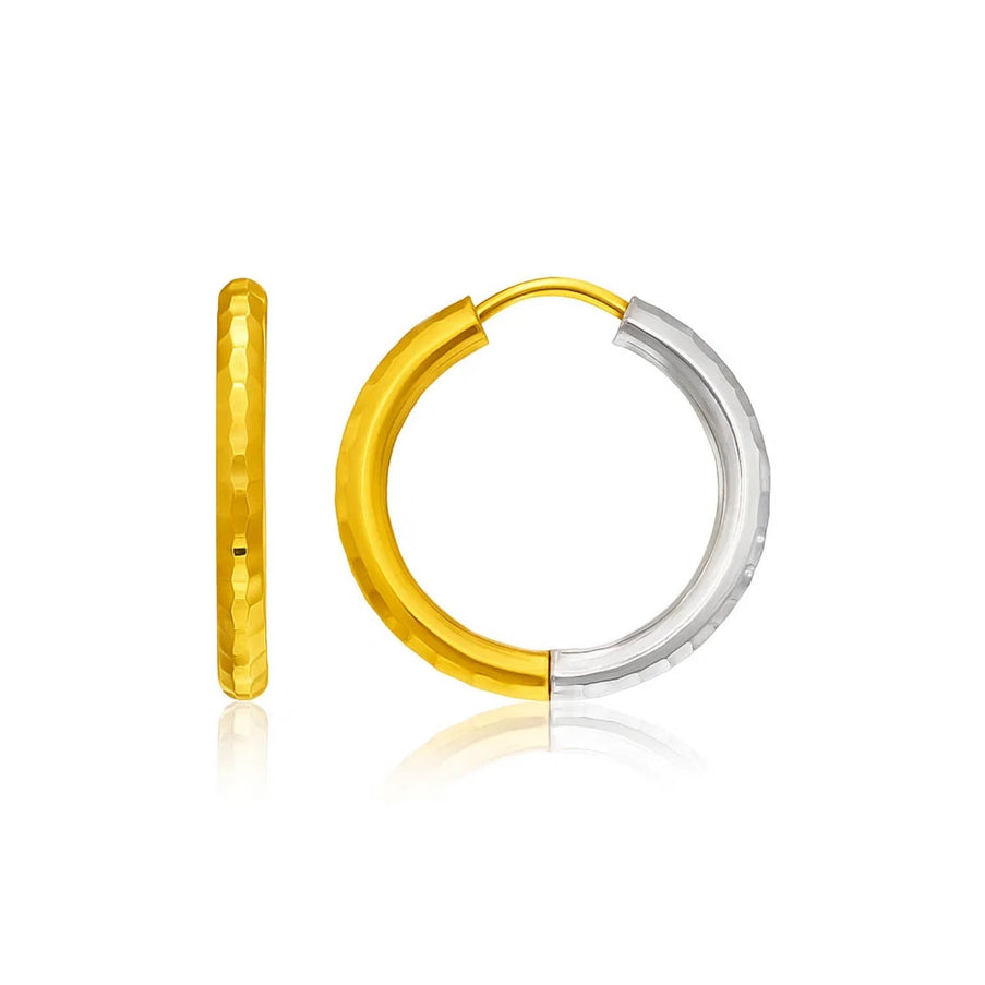 14k Two-Tone Gold Hinge Hammered Hoop Earrings