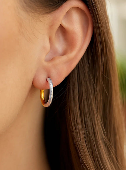 14k Two-Tone Gold Hinge Hammered Hoop Earrings