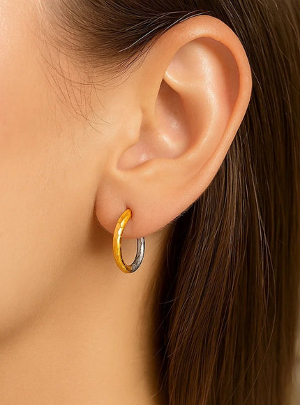 14k Two-Tone Gold Hinge Hammered Hoop Earrings