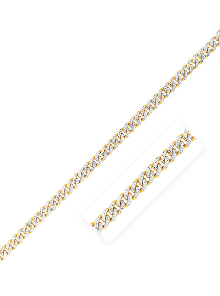 14k Yellow Gold White Pave High Polish Modern Lite Miami Cuban Bracelet (6.5mm)