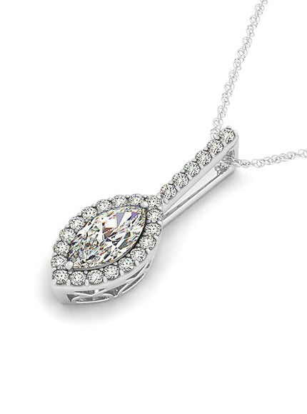 Marquis Shape Diamond Halo Pendant in 14k White Gold (2/3 cttw)