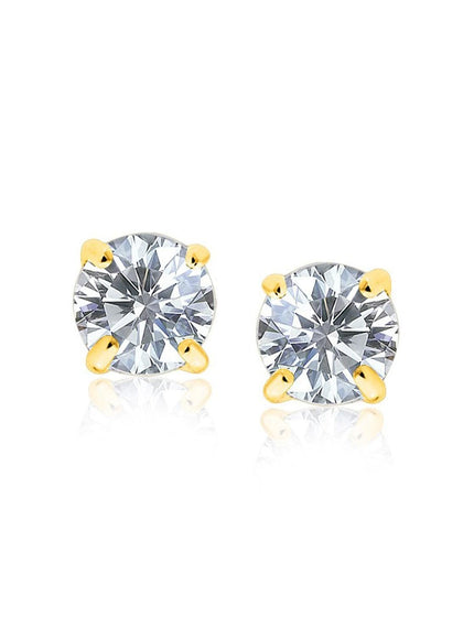 14k Yellow Gold Stud Earrings with White Hue Faceted Cubic Zirconia - Ellie Belle