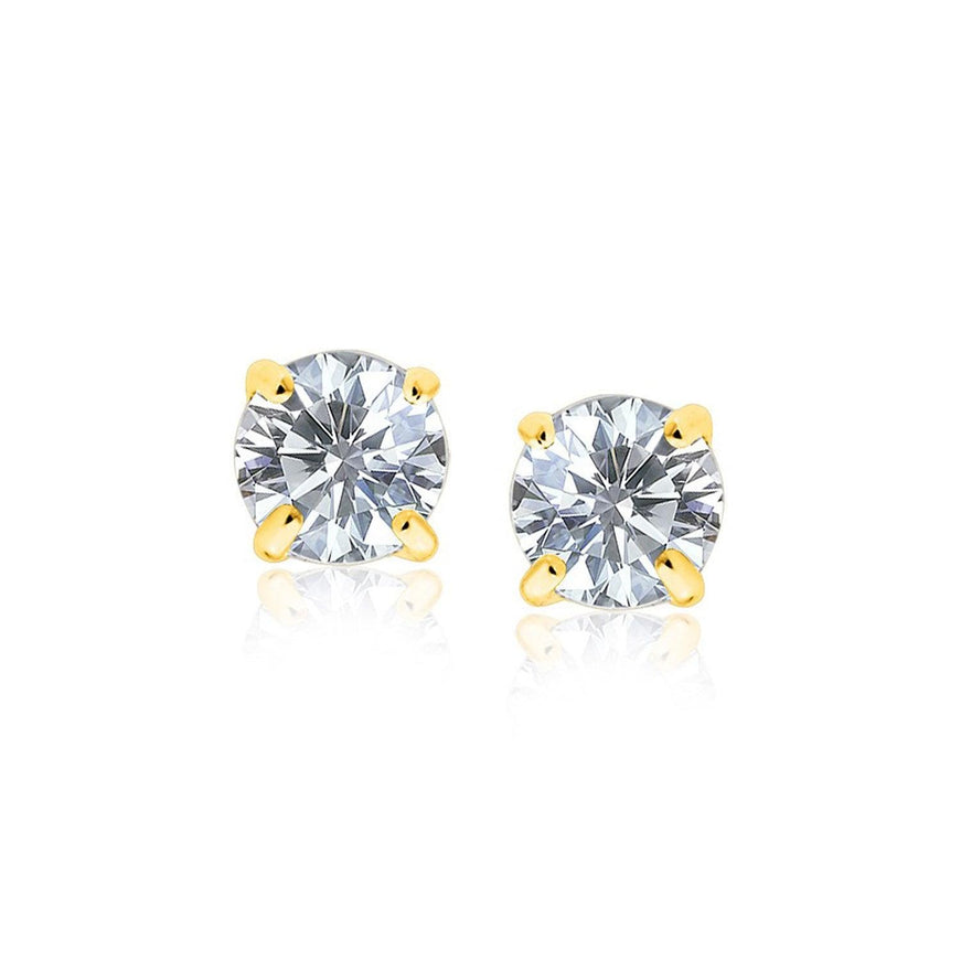 14k Yellow Gold Stud Earrings with White Hue Faceted Cubic Zirconia - Ellie Belle