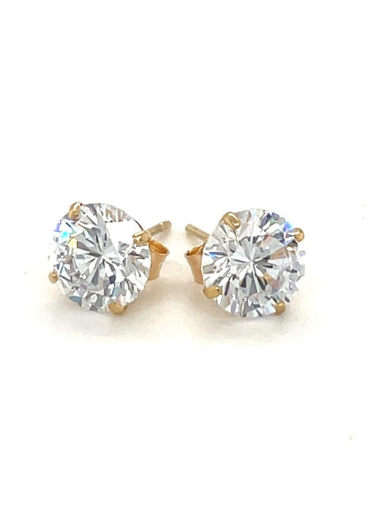 14k Yellow Gold Stud Earrings with White Hue Faceted Cubic Zirconia - Ellie Belle