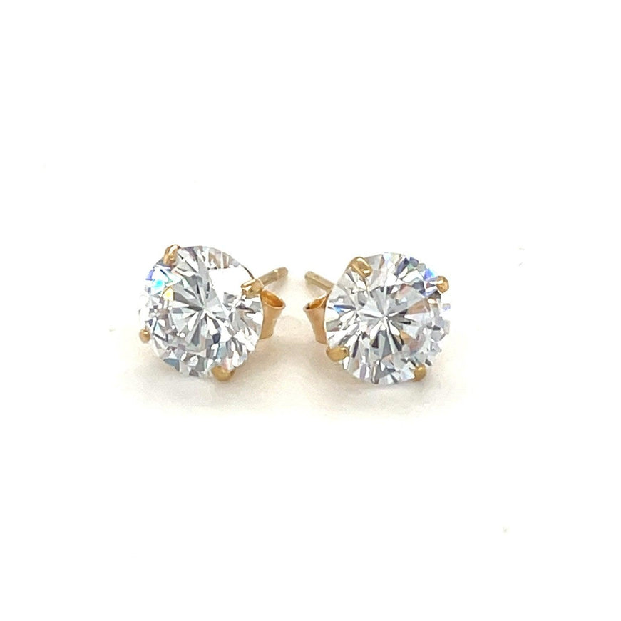 14k Yellow Gold Stud Earrings with White Hue Faceted Cubic Zirconia - Ellie Belle