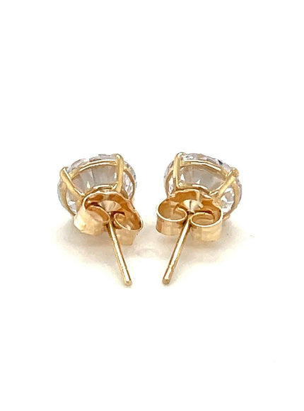 14k Yellow Gold Stud Earrings with White Hue Faceted Cubic Zirconia - Ellie Belle