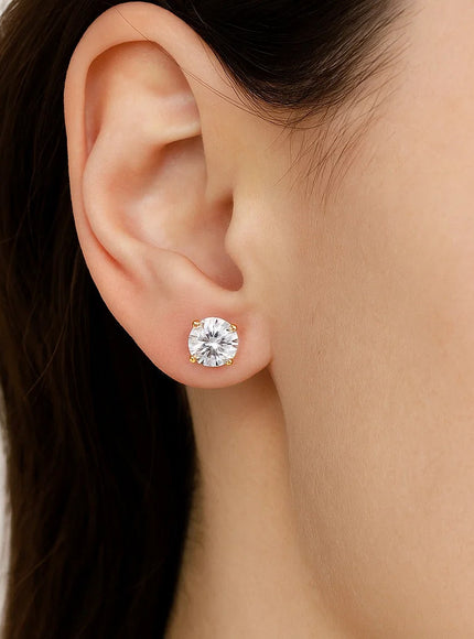 14k Yellow Gold Stud Earrings with White Hue Faceted Cubic Zirconia