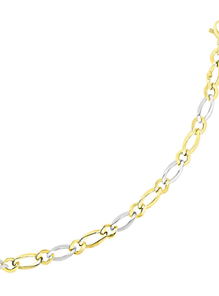 14k Two-Tone Gold Figaro Chain Bracelet with Long and Short Links