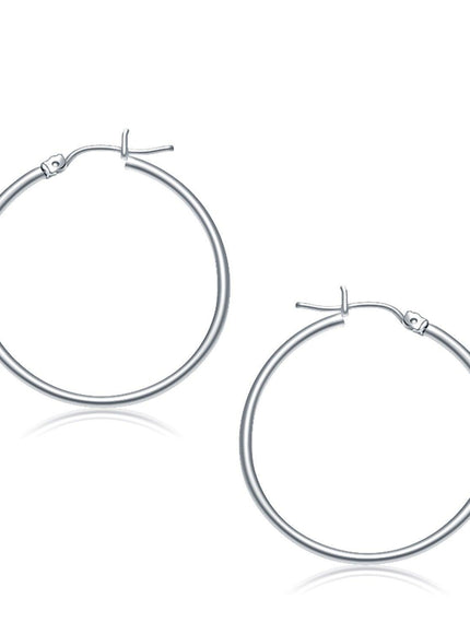 10k White Gold Polished Hoop Earrings (30 mm) - Ellie Belle