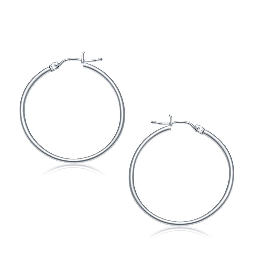 10k White Gold Polished Hoop Earrings (30 mm) - Ellie Belle