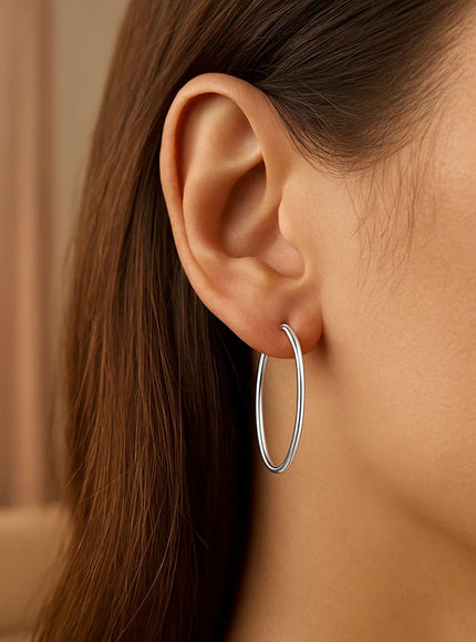 10k White Gold Polished Hoop Earrings (30 mm)