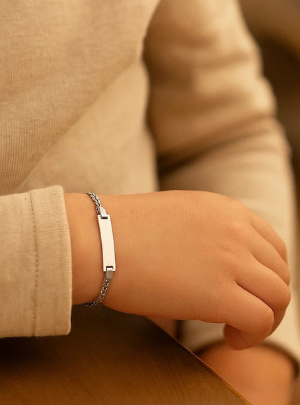 14k White Gold Curb Link Chain Polished Children's ID Bracelet