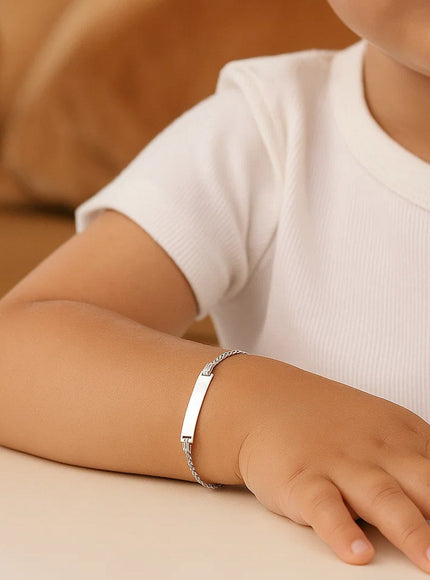 14k White Gold Curb Link Chain Polished Children's ID Bracelet