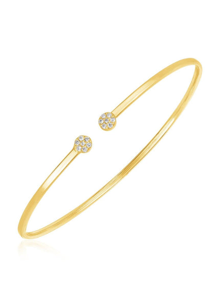 14k Yellow Gold High Polish Diamond Cluster Bangle (2mm) - Ellie Belle