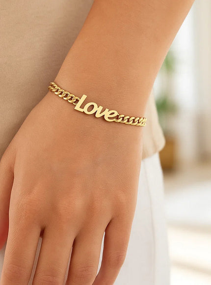 14k Yellow Gold 7 inch Curb Chain Love Bracelet