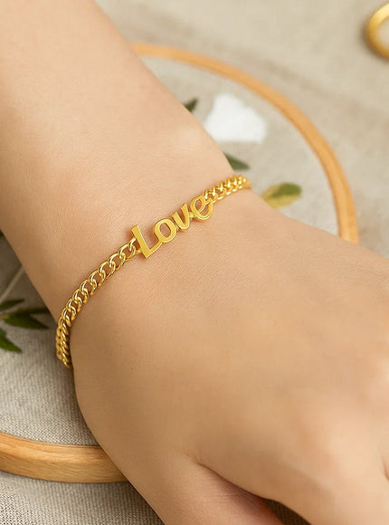 14k Yellow Gold 7 inch Curb Chain Love Bracelet