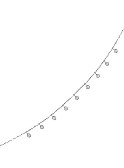 14k White Gold Necklace with Round Diamond Charms