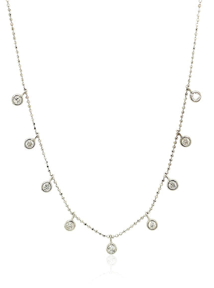 14k White Gold Necklace with Round Diamond Charms