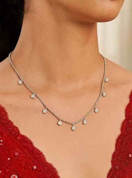 14k White Gold Necklace with Round Diamond Charms