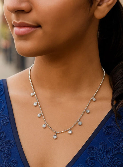 14k White Gold Necklace with Round Diamond Charms