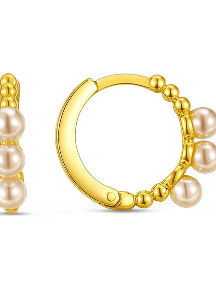14k Yellow Gold Pearl Huggie Earrings