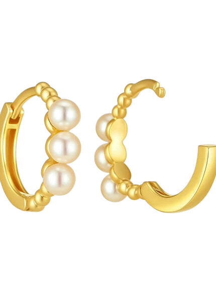 14k Yellow Gold Pearl Huggie Earrings