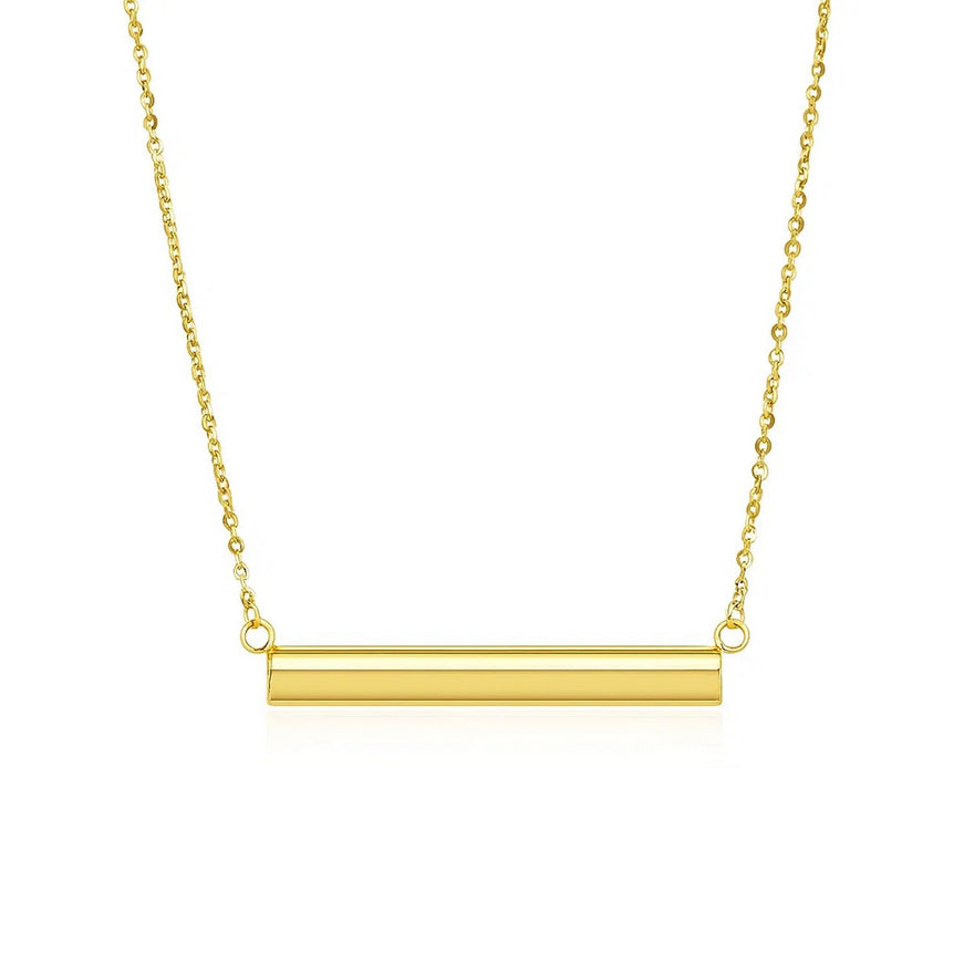 14k Yellow Gold Chain Necklace with a Shiny Flat Bar