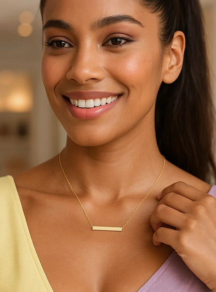 14k Yellow Gold Chain Necklace with a Shiny Flat Bar