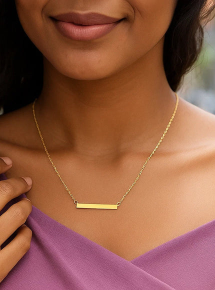 14k Yellow Gold Chain Necklace with a Shiny Flat Bar