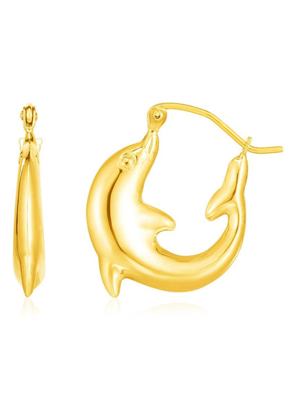 14K Yellow Gold Dolphin Hoop Earrings - Ellie Belle