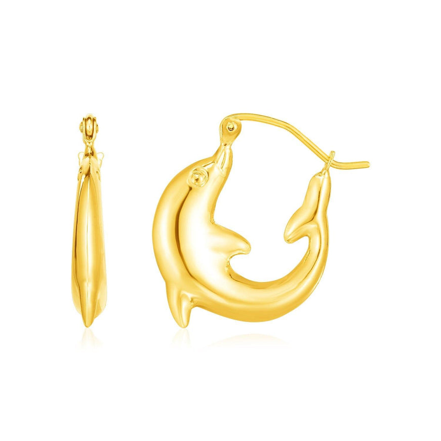 14K Yellow Gold Dolphin Hoop Earrings - Ellie Belle