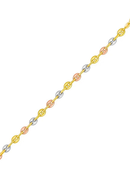 14k Tri Color Gold Mariner Link Bracelet