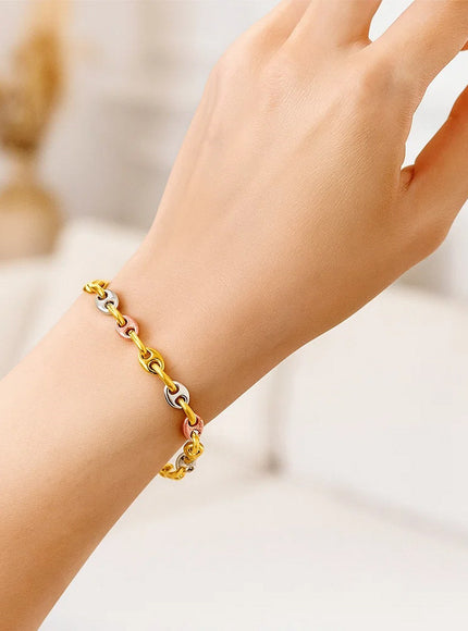 14k Tri Color Gold Mariner Link Bracelet